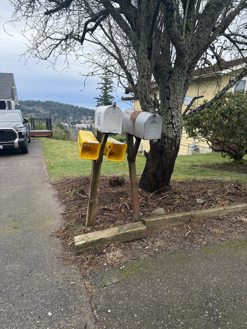 Two Neighbors Upgrade to High-Security Locking Mailboxes on a Shared Mailbox Post