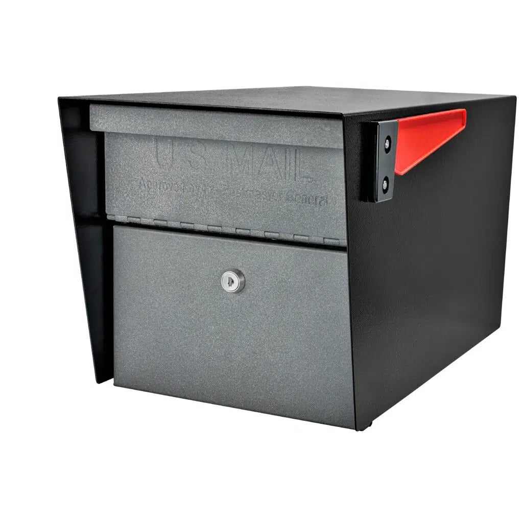 Mail Manager locking mailbox in Two-Tone: black body with granite doors